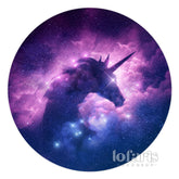 Toile de fond ronde d'anniversaire de licorne brillante de nuit étoilée